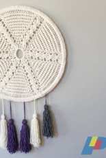 Midknits-Erin black-Cable Crochet Star and Tassels Wall Hanging Size: 24" diameter (2015023)