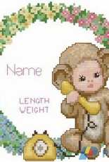 Ellen Maurer Stroh EMS Animal Babies - Monkey Baby Birth Announcement - Circle PCS
