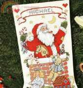 Dimensions #8437 Santa In The Chimney Stocking