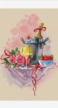 Paradise Stitch - Champagne With Strawberries by Olga Lankevich