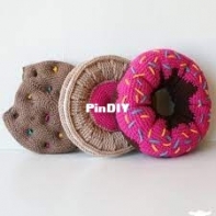 Midknits - Erin Black - Sweet Treats Cushion Collection(11" diameter Donut, Chocolate Chip Cookie and Fruit Creme Cookie)