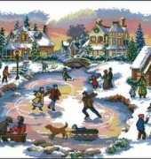 Dimensions 8641 Skaters Village Tree Skirt pat