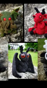 Crafty Intentions - Megan Lapp - 5 Cute Critters Set 7 - Cthulhu, Jersey Devil, Krampus, Mothman, Malevolent Ravenous Skeletal Forest Guardian