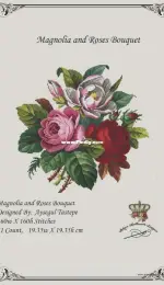 Antique Needlework Design - Magnolia and Roses Bouquet - XSD / PCS