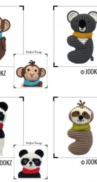 Jookz creaties - Joke Postma - Combi Ribblz  - Koala, Monkey, Panda and Sloth - Combi Ribblz - Koala, Aapje, Panda and Luiaard - Dutch