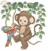 Ellen Maurer Stroh EMS Animal Babies - Monkey Baby with Parrot PCS