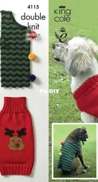 King Cole 4115 Christmas Dog Coats knitted in Merino DK