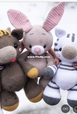 ByKnitToys-Animals set 3 in 1: Zebra Bull and Bunny - English