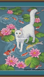 Cat and Water Lilies by Anastasia Usova