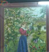 Lady in blue skirt.