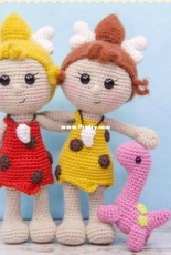 One and Two Company - Carolina Guzman - Cyra the Cavegirl and Dixie the Dino Amigurumi