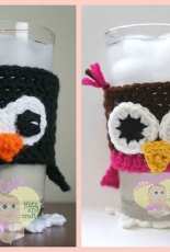 AllieCats Hats and Crafts- RaeLynn Orff- Penguin Owl Drink Sleeve