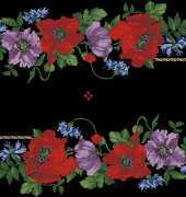 Tablerunner with flowers on black canvas