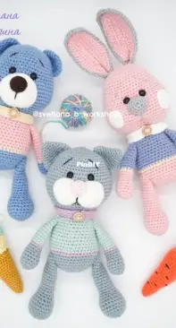 Svetlana Budarina - 3-in-1 pattern of Bear, Bunny, Cat and dog - Russian - Free