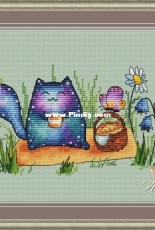 Alena Stitch - Cosmo Cat On A Picnic by Alena Savchenko