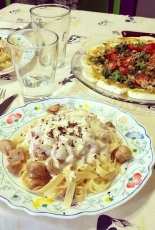 Carbonara noodles with mushroom & Capresse salad With honey