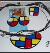 Mondrian necklace,ring, earing polymer clay