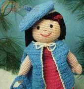 Tick Tock Knits - Patty The Traveling Companion Doll - Child's Retro Toy Crochet Pattern French Cape , Beret & Hatbox