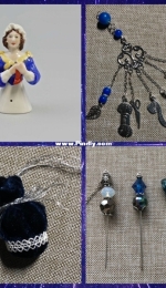 Lady with knitting - Blue Half-Doll Pincushion