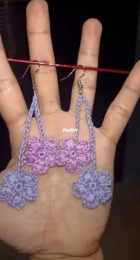Crocheted Earrings Purple Flowers