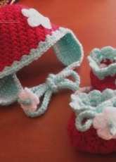 My hobby is crochet-Kinga Erdem-Blooming Strawberry Earflap Hat and booties-Free