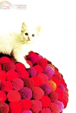 Vintage 70s Crochet "Pom-Pom" Cat Bed Pillow