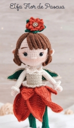 Green Frog Crochet - Thuy Anh - Đặng Thùy Anh - Poinsettia Elf - Elfa Flor de Pascua - Spanish