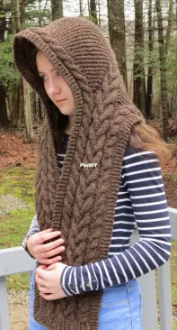 Rustic Cables Hooded Scarf by Jennifer Turmel-Free