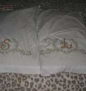Leaves and initials on pillowcase