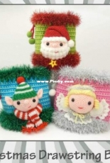 Moji Moji Design - Janine Holmes - Christmas Draw String Bags Elf, Santa and Angel