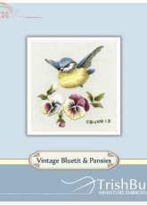 Miniature Embroidery-Vintage Bluetit & Pansies by  Trish Burr